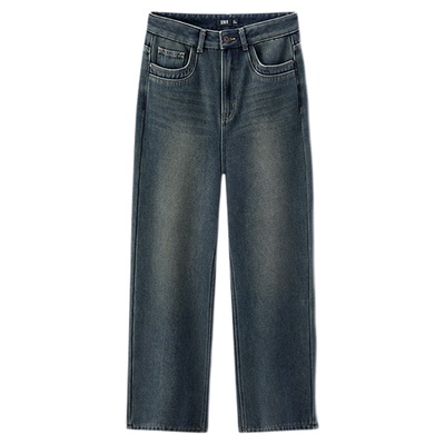 森马加绒保暖做旧阔腿牛仔裤女