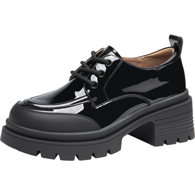 大东深口鞋女鞋2026春季新款简约粗跟圆头厚底乐福鞋小皮鞋0632