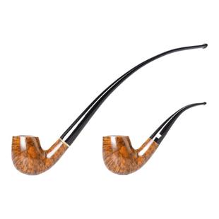 长柄阅读烟斗弯式传统旱烟抖男士烟袋锅带过滤石楠木两用烟丝烟斗