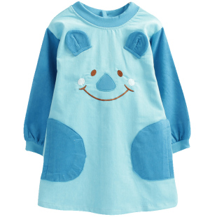 傲贝美韩版加大加长款儿童罩衣男童女童画画衣宝宝反穿衣饭衣围裙