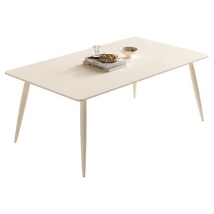 三梦奶油风家用岩板餐桌法式小户型桌子长方形餐桌椅组合