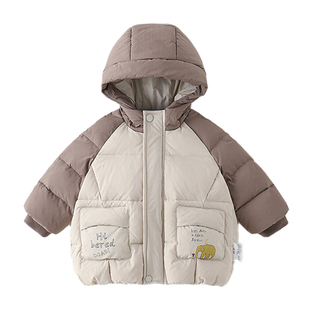 羽绒服男童加厚时尚洋气连帽拼接袖韩系帅气婴幼儿衣服宝宝外套冬