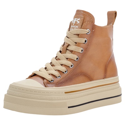 牛皮新款时尚厚底高帮板鞋女款真皮2025冬爆款女士小白休闲旅游鞋