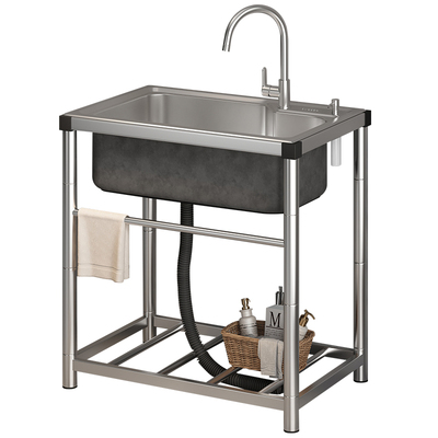 304不锈钢户外庭院水槽单槽阳台洗手池带支架室外水池洗菜洗碗盆