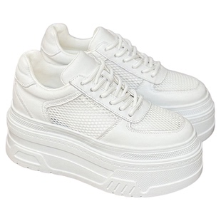 真皮8-10公分内增高2025新款春秋加绒显脚小个子厚底松糕小白女鞋