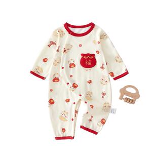 婴儿衣服夏季薄款夏天红色长袖满月宝宝连体衣a类纯棉婴幼儿夏装6