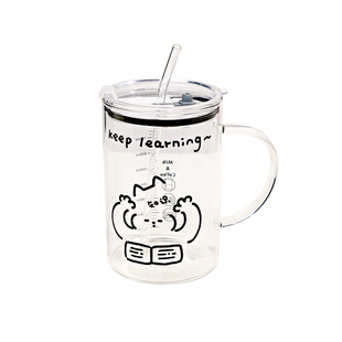 玻璃水杯大容量办公室高硼硅带把手吸管杯家用喝水高颜值刻度杯子