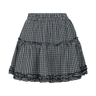 moussy 夏季甜美木耳边格子蓬蓬裙半身裙女028ISA31-0008