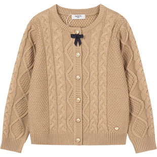 【新年】hazzys哈吉斯童装女童毛衣2025冬开身线衣含羊毛针织开衫