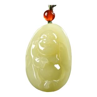 和田玉若羌黄口料佛公吊坠女大肚弥勒佛玉坠项链天然玉石笑佛挂件