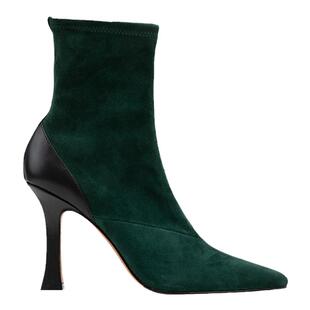 ALEXSARA 2025秋冬新款 方头拼色包脚弹力靴粗高跟瘦瘦靴真皮靴子