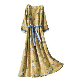 冉裳原创春夏蛋黄的收腰显瘦设计感裙子苎麻华丽爱衣服夏天连衣裙