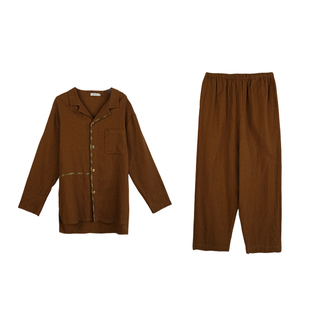 朵朵可可睡衣男2025春秋新款纯棉提花简约小翻领长袖家居服套装