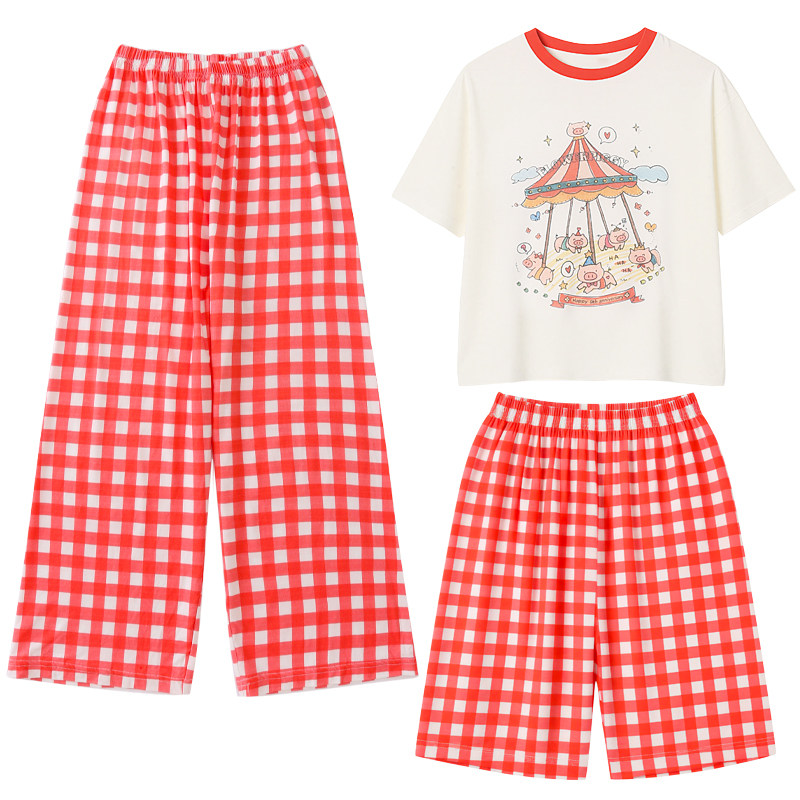 女童睡衣套装夏新款中大儿童薄款短袖家居服凉感莫代尔女孩三件套