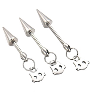 F136钛合金小猫恶魔钉耳钉耳骨钉养耳洞个性可爱卡通猫脸吊坠耳饰