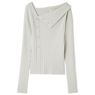 LILY BROWN2025秋冬新品简约百搭纯色斜领罗纹针织开衫LWNT254125