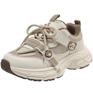 百丽童鞋卡通熊猫厚底老爹鞋男女童新款魔术贴运动休闲鞋V3103C85