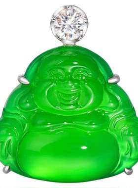 天然马料绿玉髓大佛公吊坠