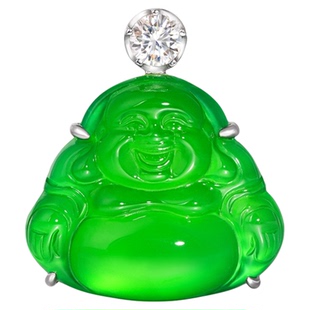 VISING天然马料绿玉髓大佛公吊坠项链一克拉莫桑钻镶嵌S925银