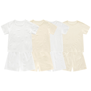 拉比官方儿童短袖家居服25夏季宝宝睡衣短袖短裤薄款提花网目套装