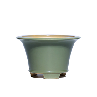 清香阁紫砂 手工青釉漂口三足花盆 桌面绿云翠盖春兰文竹绿植花器