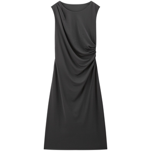 太平鸟通勤收腰黑色显瘦连衣裙女早春新款品质背心裙长裙立体剪裁