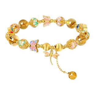 周大生黄水晶手串女生手链S925纯银新中式蝴蝶手饰生日礼物送女友