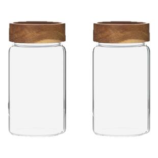 唯物生活 高硼硅玻璃密封罐家用相思木储物罐密封瓶口透明茶叶罐