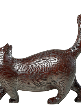 刺史实木雕刻猫摆件工艺品