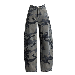 工装风迷彩牛仔裤女2026新款今年流行的爆款裤子宽松弯刀裤哈伦裤