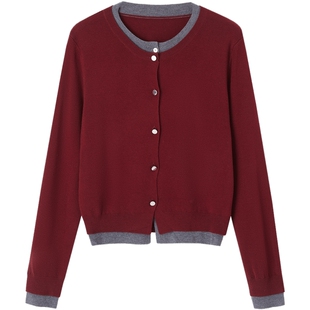 德玛纳假两件撞色圆领线衫女春秋新款装饰扣舒适气质针织衫上衣