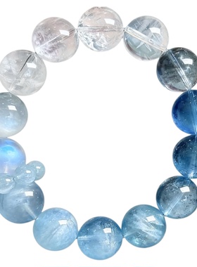 天然水晶海蓝宝幽灵白阿塞蓝月光手串情侣款手链饰品【光行冰海】