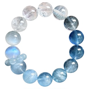 天然水晶海蓝宝幽灵白阿塞蓝月光手串情侣款手链饰品【光行冰海】
