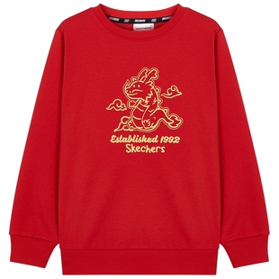 斯凯奇outlets童装男女童套头卫衣春季舒适短绒合身圆领长袖上衣