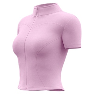 欧美紧身拉链瑜伽短袖露脐运动T恤短款性感辣妹健身上衣女跳舞蹈