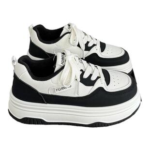 环球黑白熊猫厚底板鞋女2026新款春季增高鞋子小众百搭休闲运动鞋