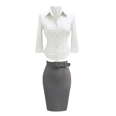 修身衬衫通勤显瘦衬衣腰带半裙