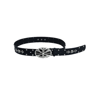 复古做旧银色十字架雕花铆钉朋克风平滑扣黑色皮带腰带男女ins潮