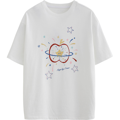 诺诺公主S1N初中生印花T恤女青少年学生设计感套头显瘦短袖上衣夏