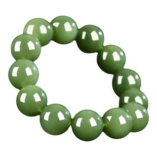 天然新疆和田玉青玉手串男女款单圈玉石手链配珠文玩手把件散珠