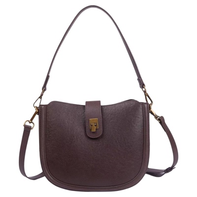 商场磨砂牛皮单肩腋下马鞍包女