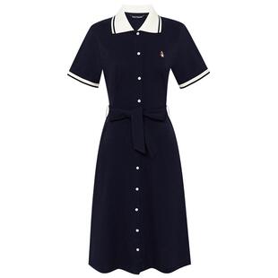 【弹力绵软】暇步士纯棉撞色polo连衣裙女夏季通勤中长款休闲裙子