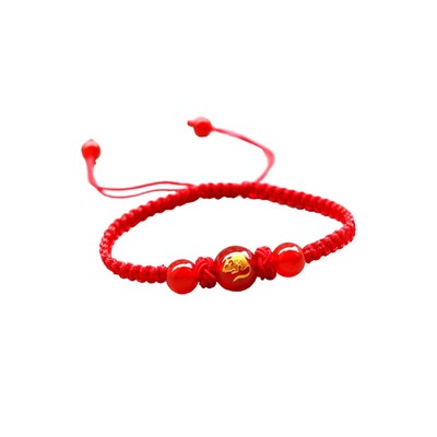 涵冰本命年红绳玛瑙圆珠手工编织