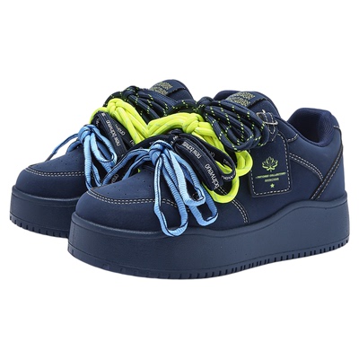 蜡笔小新藏蓝反绒皮厚底板鞋