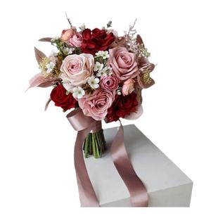 仿真花粉红色玫瑰手捧花新娘结婚登记领证拍照花球手花胸花襟花