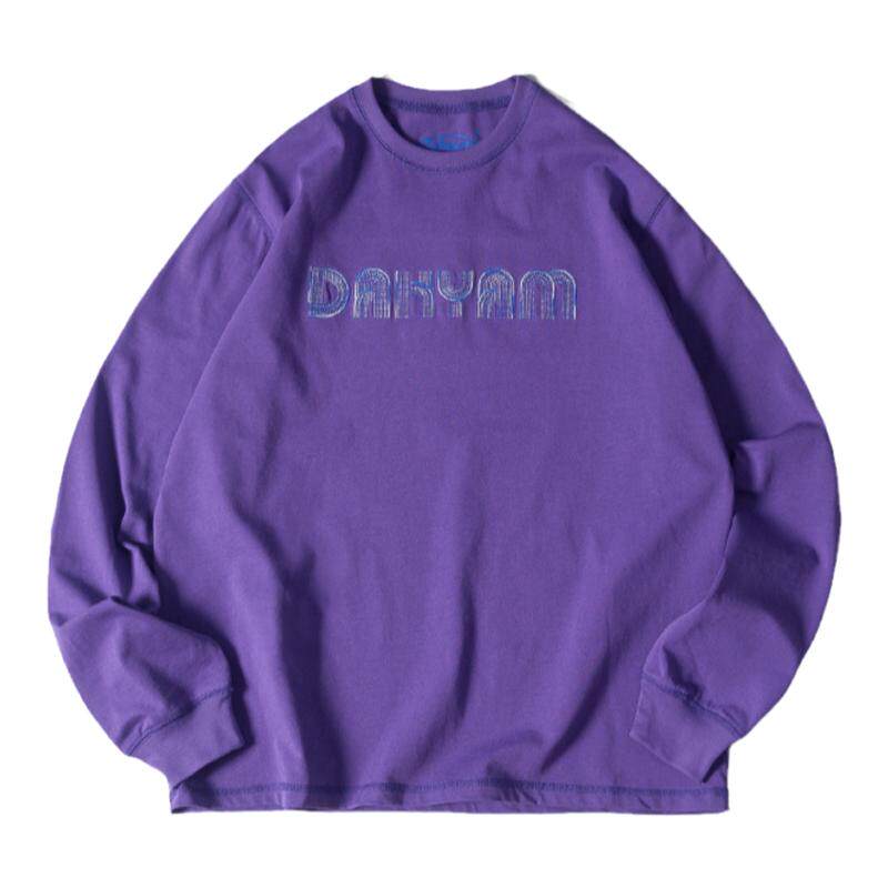 DAKYAM(达人)长袖T恤男重磅250g纯棉渐变彩绣字体宽松打底衫情侣