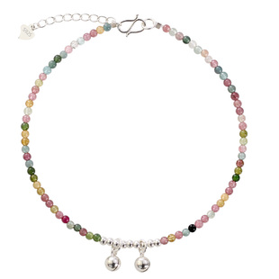 925银小铃铛天然小碧玺脚链女2025新款潮转运有声音纯银脚踝链