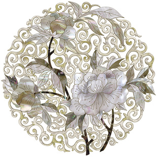 jj-4601.1中式牡丹大盟水移画水转印螺钿贴纸琴凳圆凳漆器装饰贴