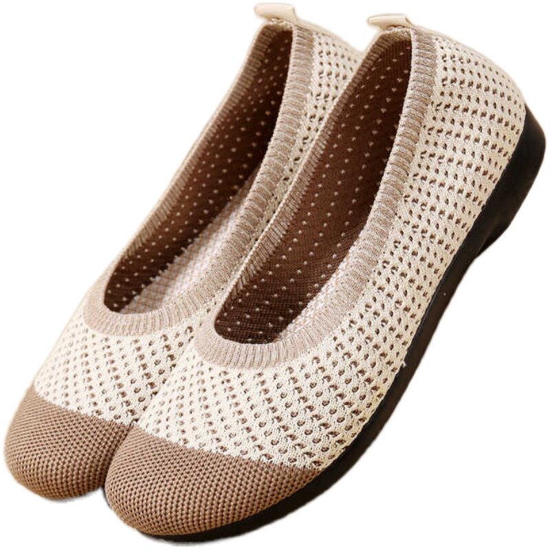 春夏季透气老北京布鞋女飞织浅口单鞋软底镂空休闲网鞋懒人妈妈鞋