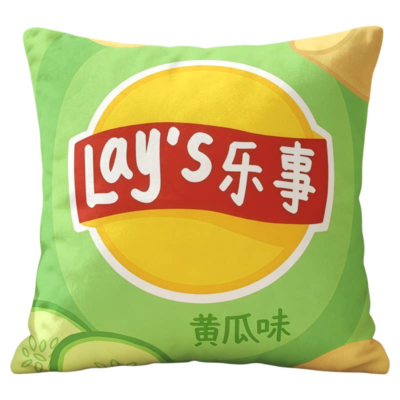 趣味卡通薯片正方形抱枕沙发床头枕套办公室枕头超软枕头可定制